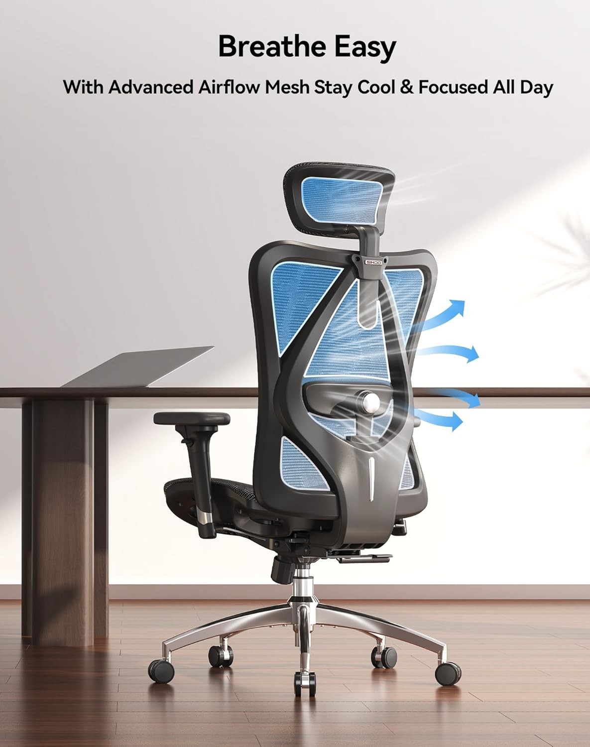 M57 Ergonomic Mesh Office Chair, 330-pound weight capacity — Black
