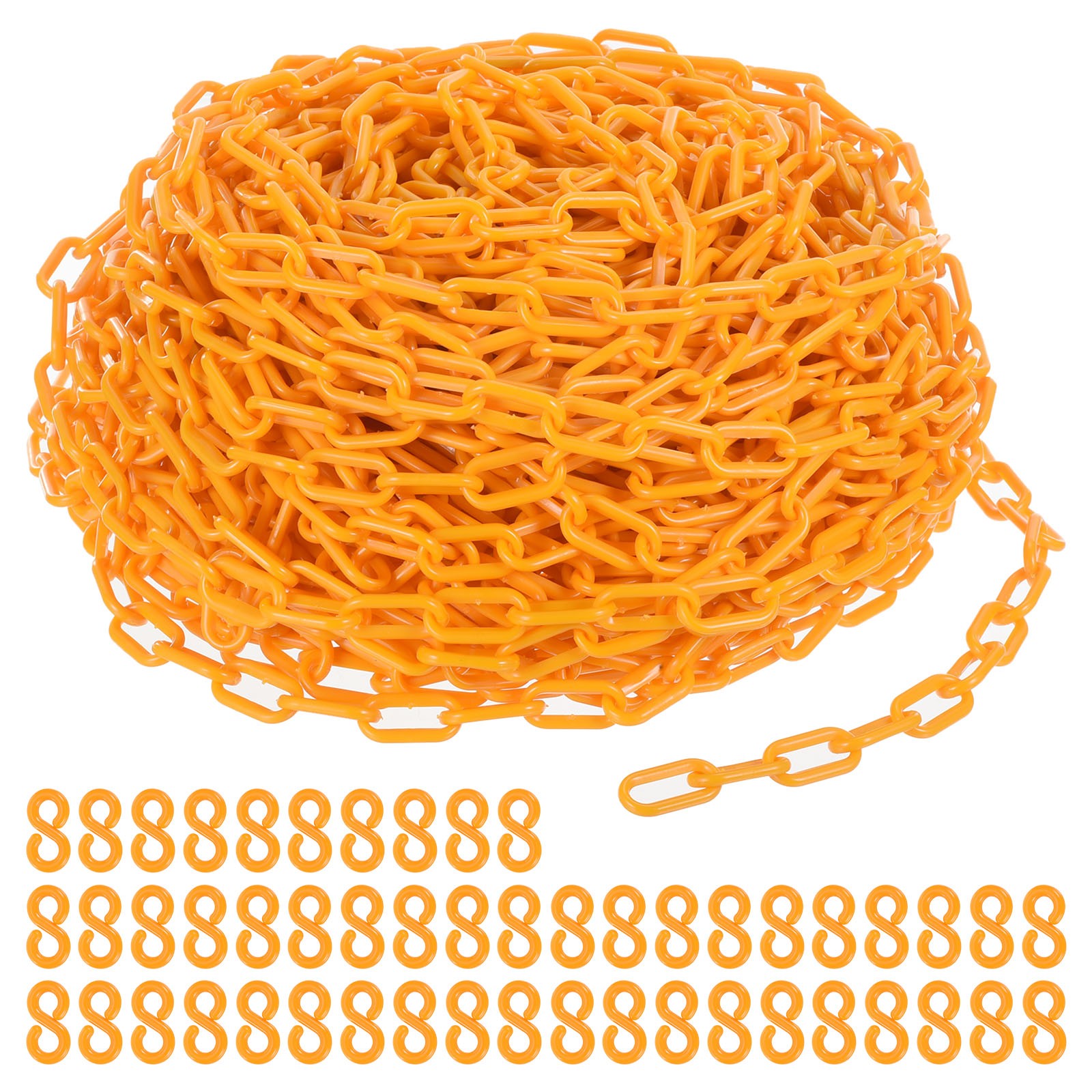 Plastic Chain Links, 197 Foot Safety Chains, Yellow Plastic Chains for Barriers
