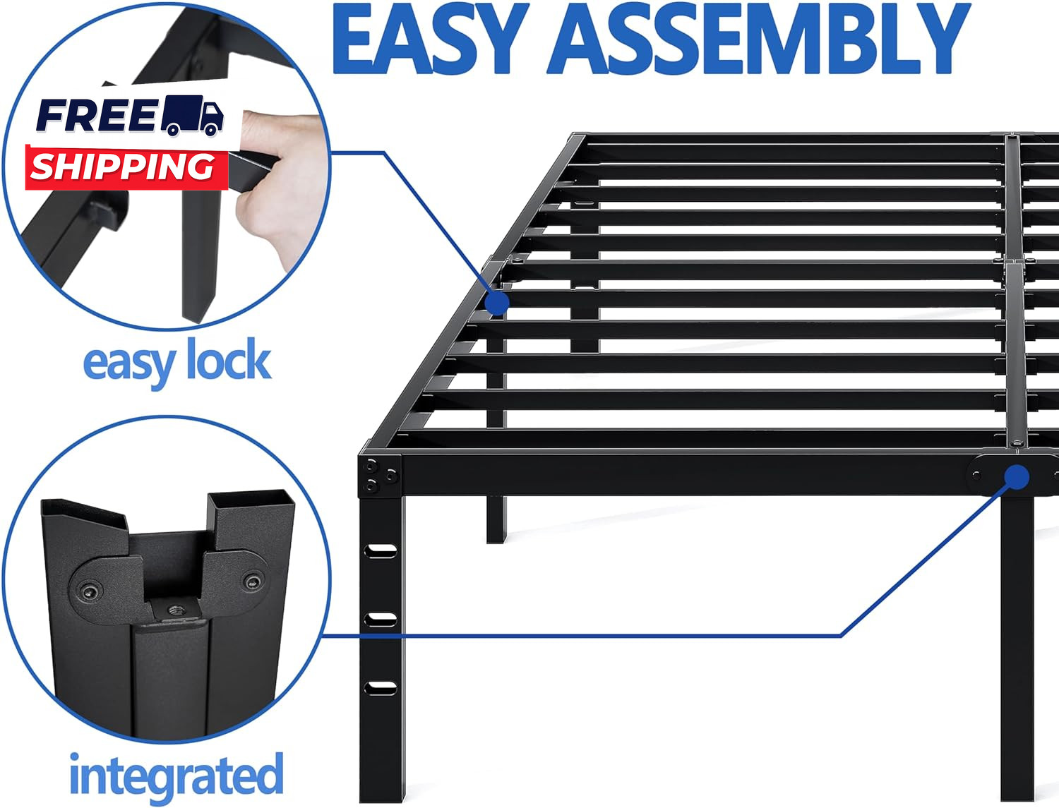 Metal Bed Frame Queen Size Bed Frame with Storage Space Heavy Duty Sturdy