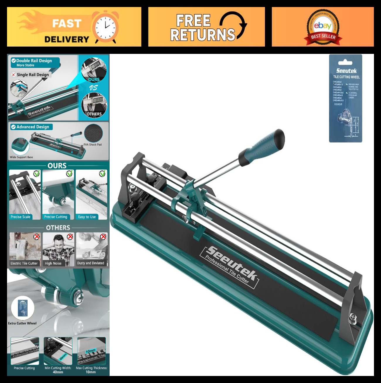 14" Manual Tile Cutter - Professional Porcelain & Ceramic Tool, Double Rail Desi