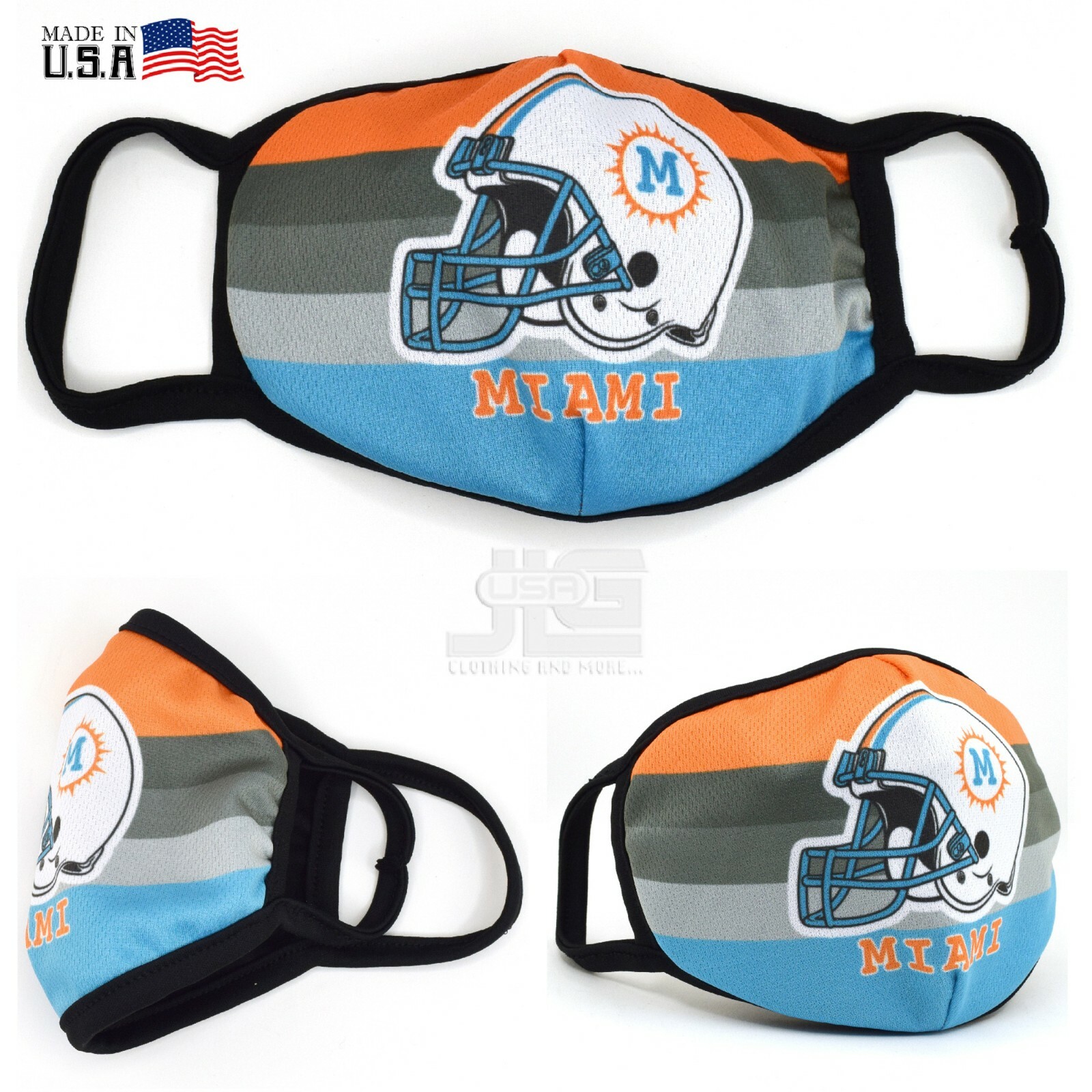 Miami Fashion Cloth Face Mask Orange Aqua Football team color Helmet Washable