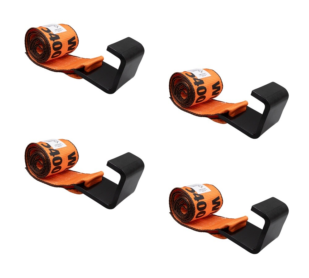 4Pk 4"x5' Orange Roll Off Winch Strap for Container w/ Flat Hook 6,667 lbs WLL