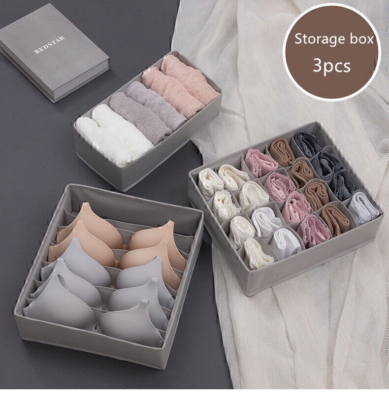 3PCS Foldable Closet Organizer for Underwear Bra Panties Socks Ties Storage Box