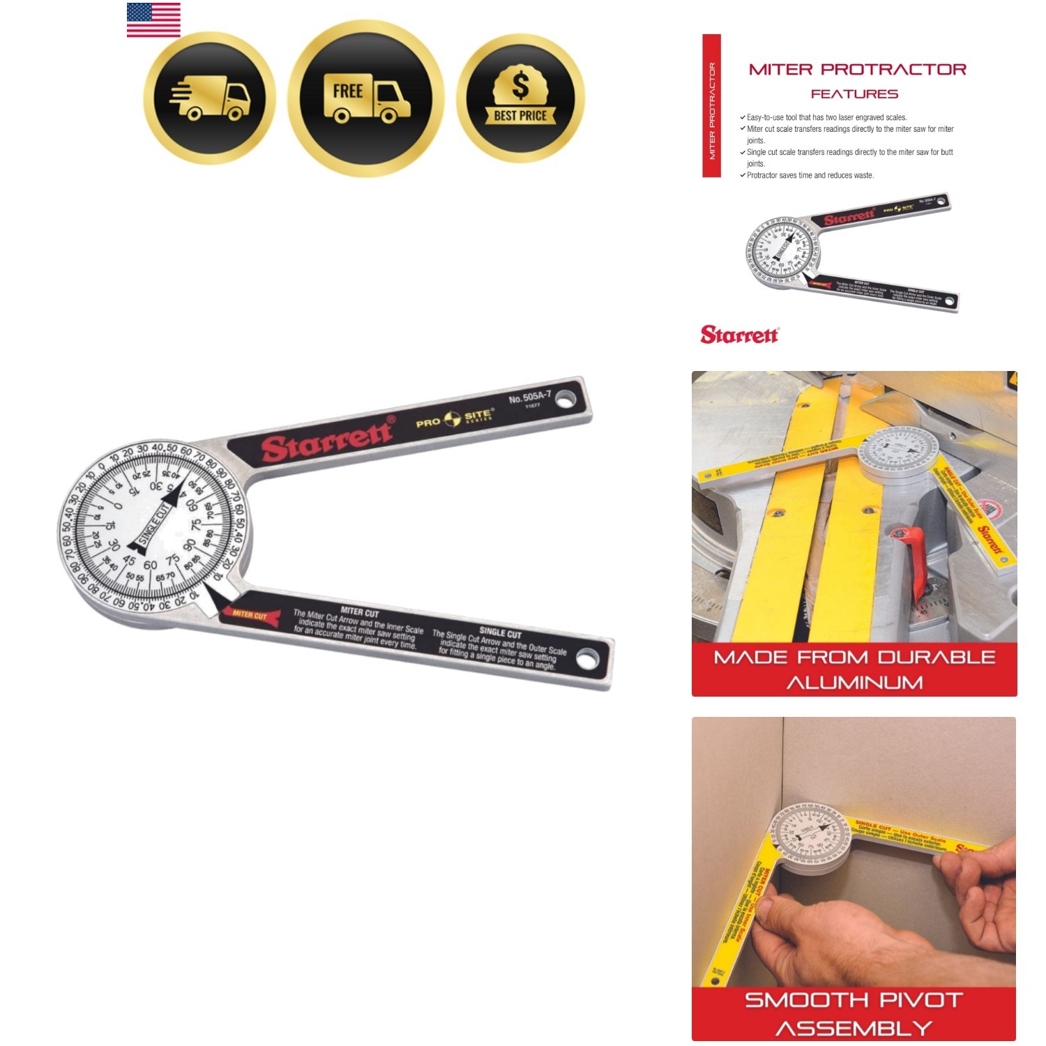 ProSite Miter Protractor Angle Finder with Two Laser Engraved Scales - Ideal ...