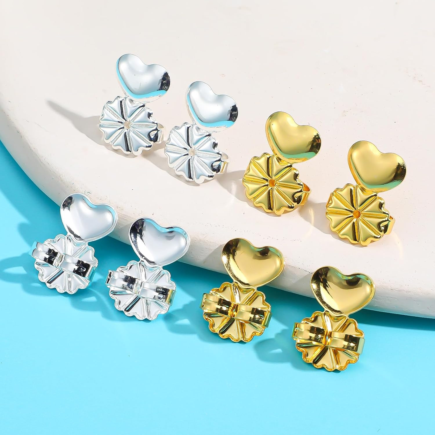 4 Pairs Earring Backs for Droopy Ears, Earring Lifter for Heavy Support Backs L