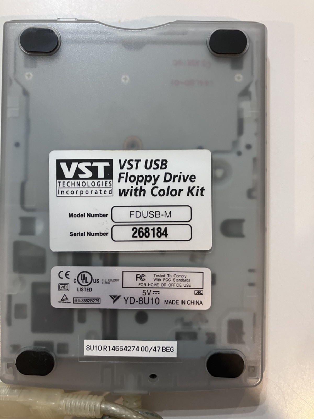 VST Technologies USB 3.5" Floppy Disk Drive FDUSB-M/YD-8U10 -Untested