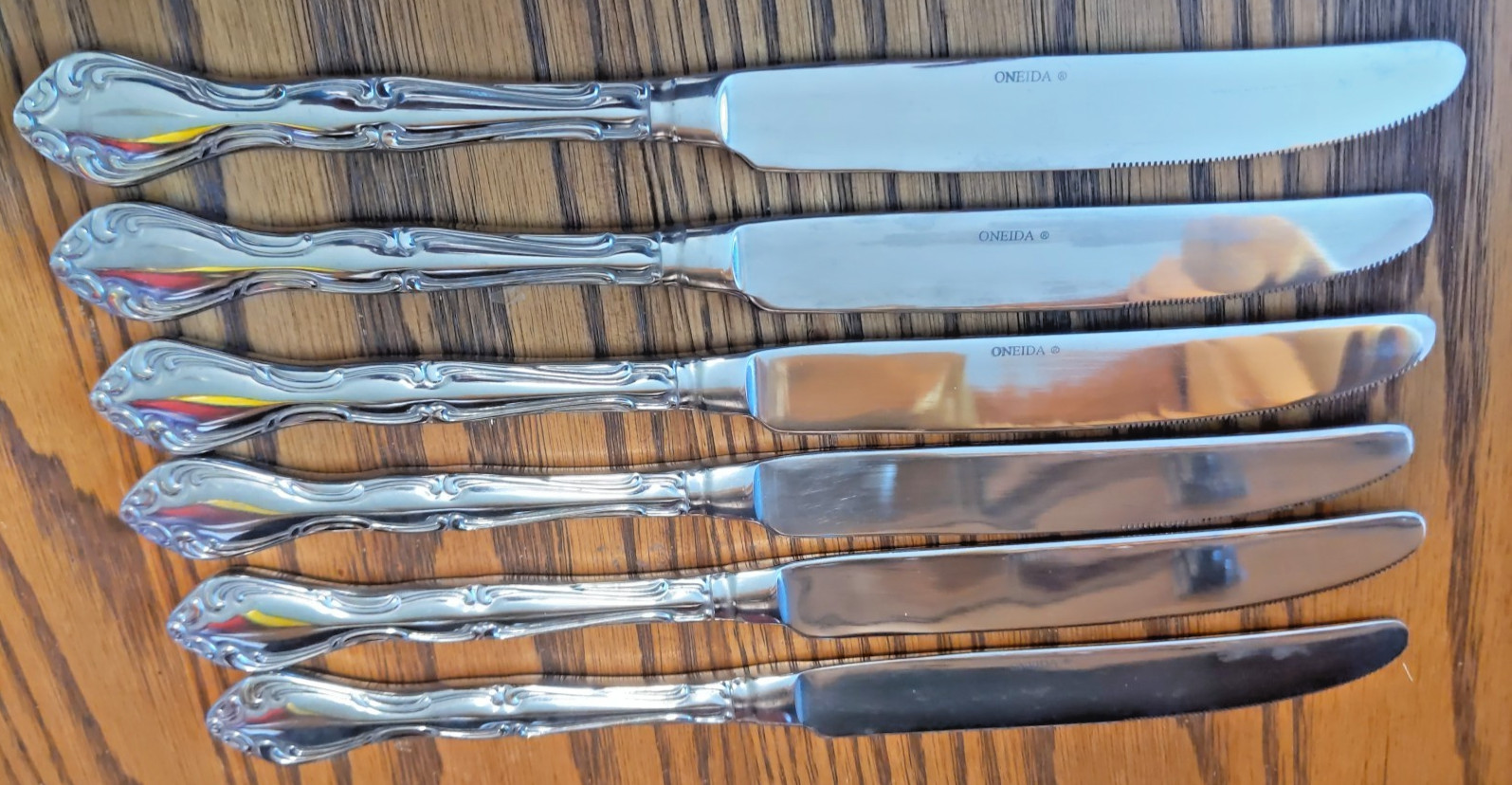 Oneida 6 DINNER  KNIVES  ANDRINA  Stainless Steel 9 5/8" Flatware SERRATED