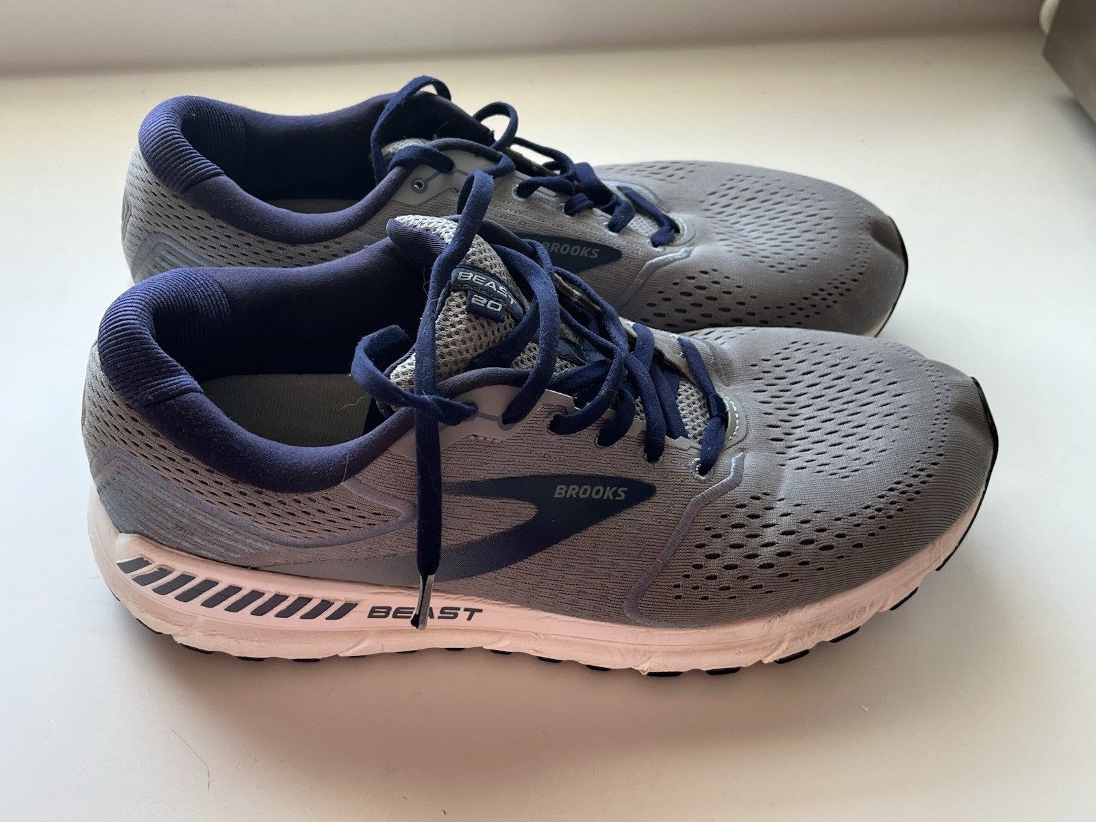 Brooks Beast 20 Extra Wide Men's Running Shoes Gray Navy Mesh Size 12 4E