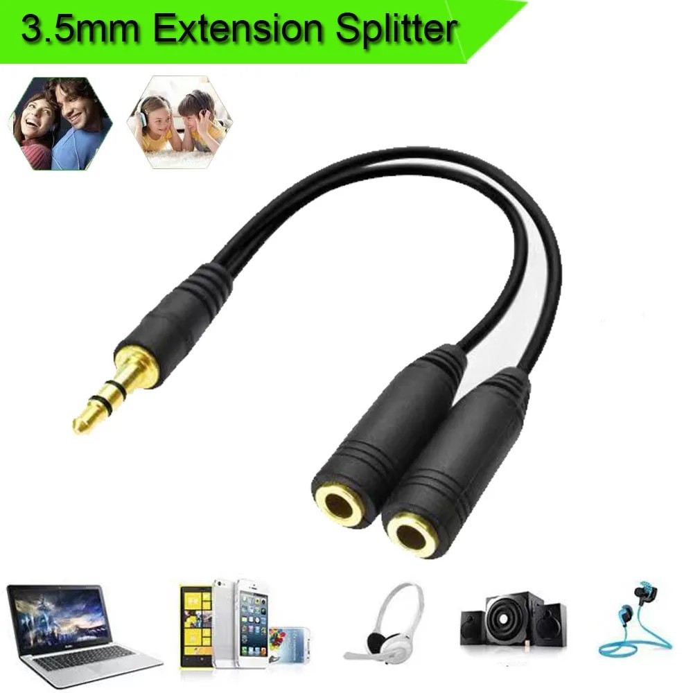 3.5mm Audio Splitter Cable 1 Male to 2 Female Headphone Microphone Adapter 20 cm