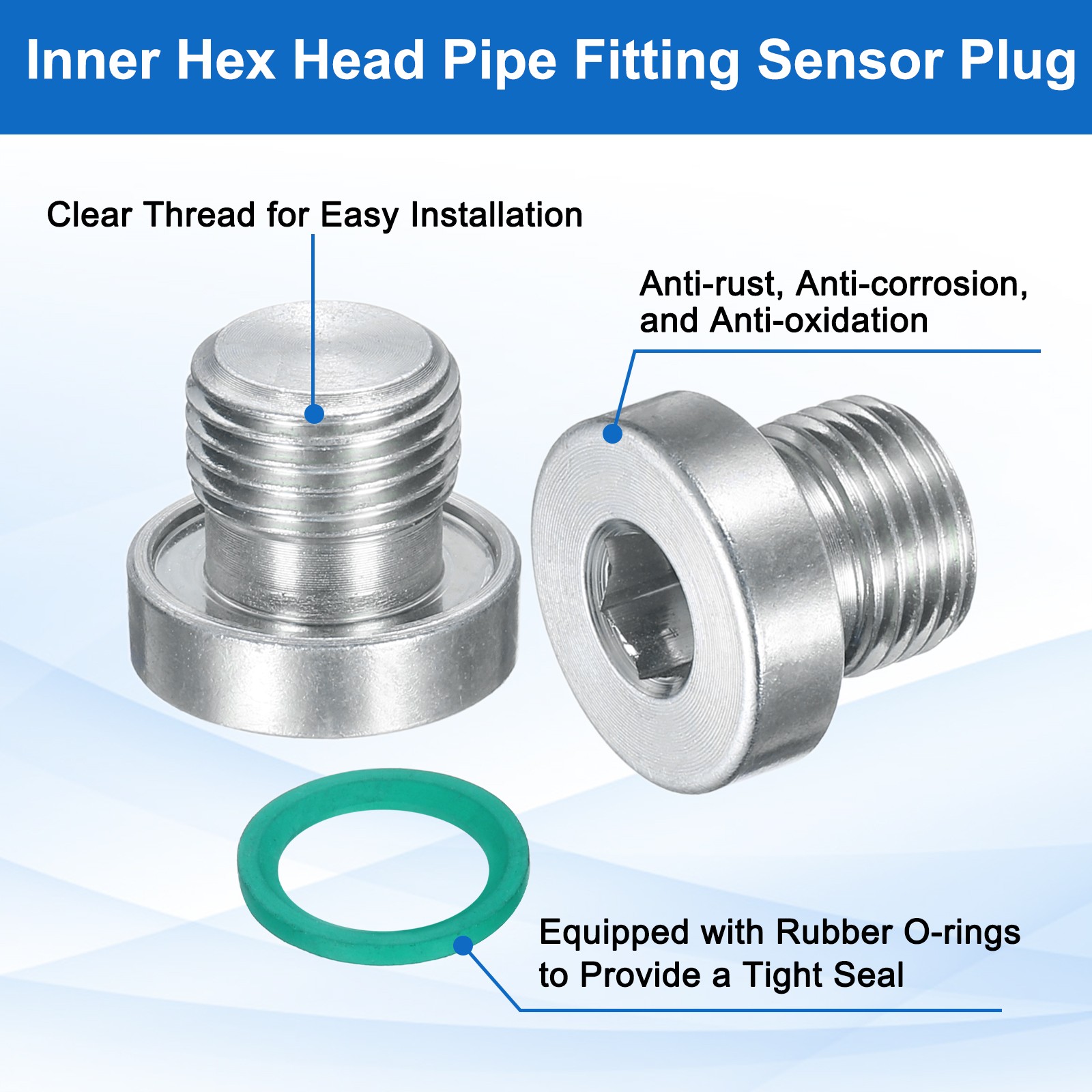 2Pcs G1/8 Carbon Steel Inner Hex Head Pipe Fitting Plug with O-Ring