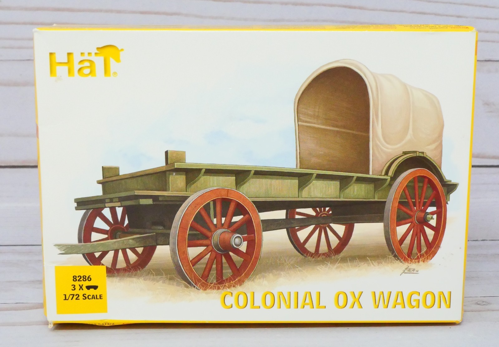 HaT 8286, Colonial Ox Wagon Model Kit, Makes 3 Wagons, 1/72 Scale Open Complete