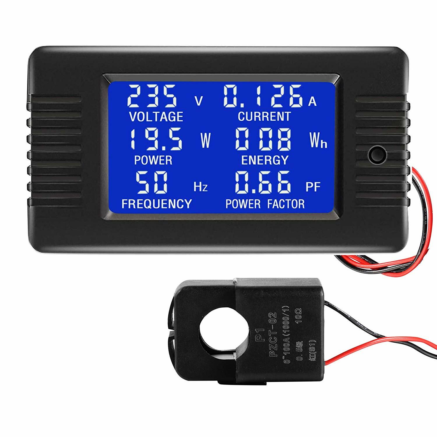 AC Multimeter 260V100A AMP VOLT Watt Power Energy Frequency Factor Split Sensor