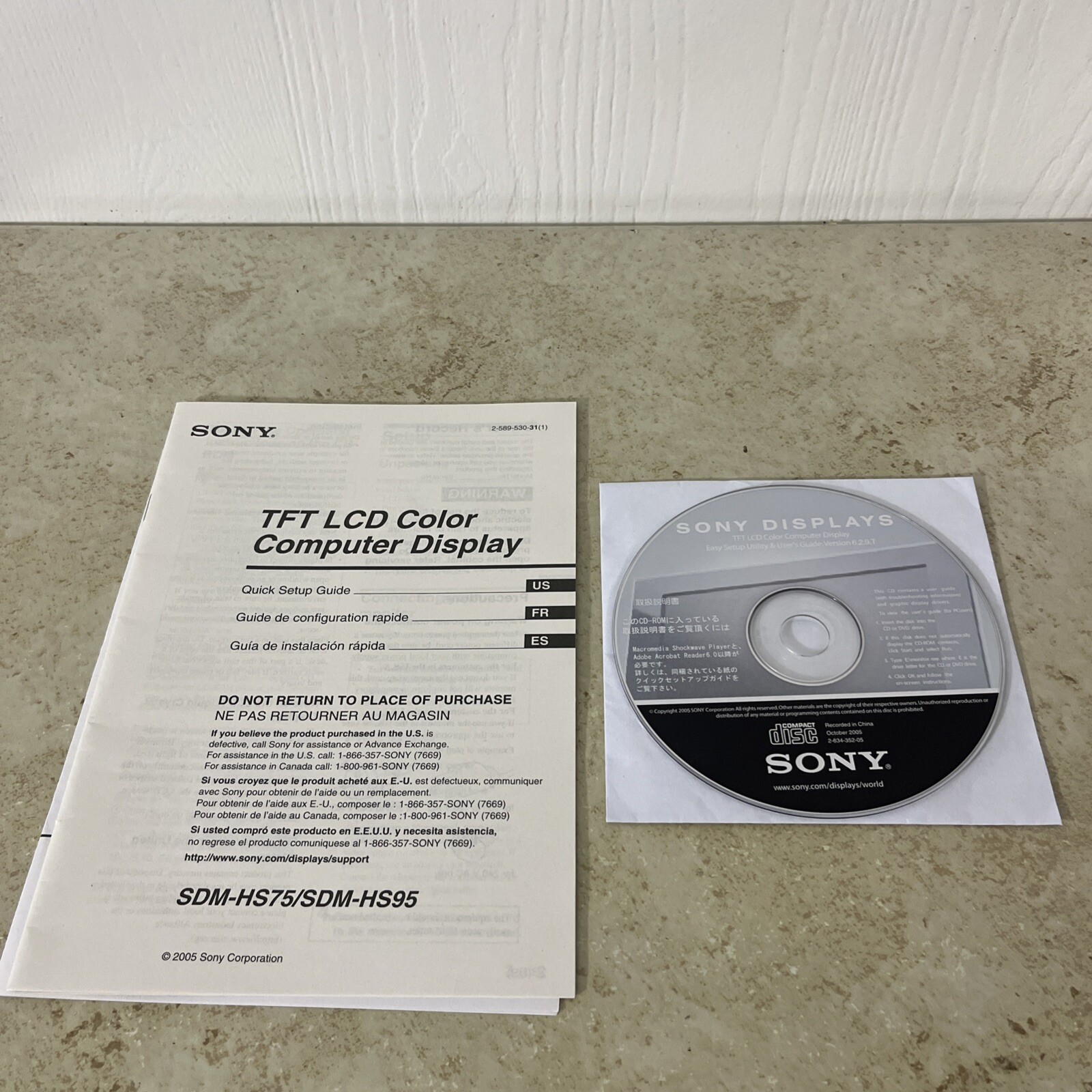 Sony Displays Installer CD - TFT LCD Color Computer Display - Disc And Manual