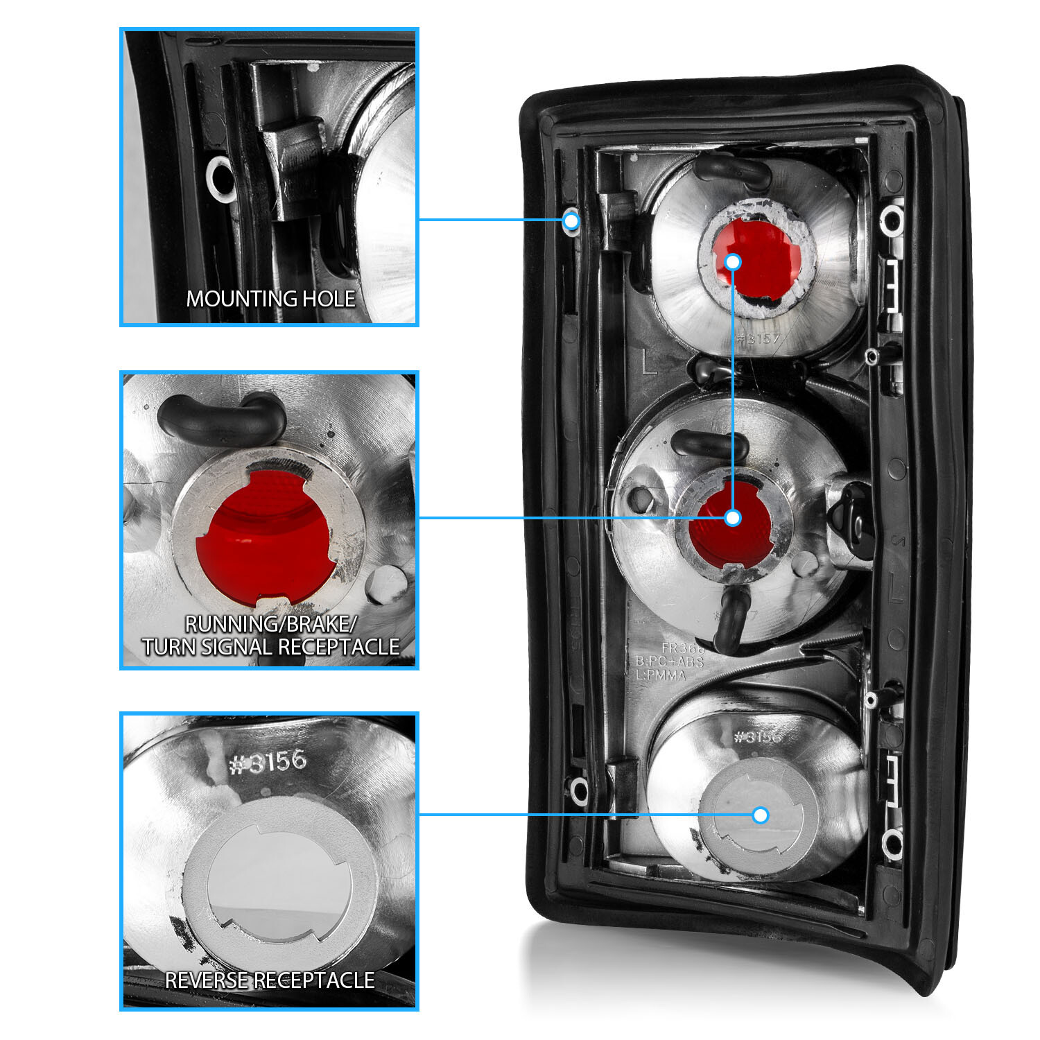 2000-2006 Ford Excursion/95-06 Econoline Van E-Series Black Brake Tail Lights