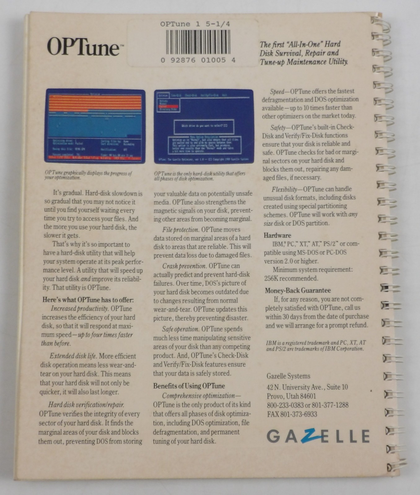 OP Tune with Disk - Hard Disk Maintenance Utility Gazelle Systems 1988
