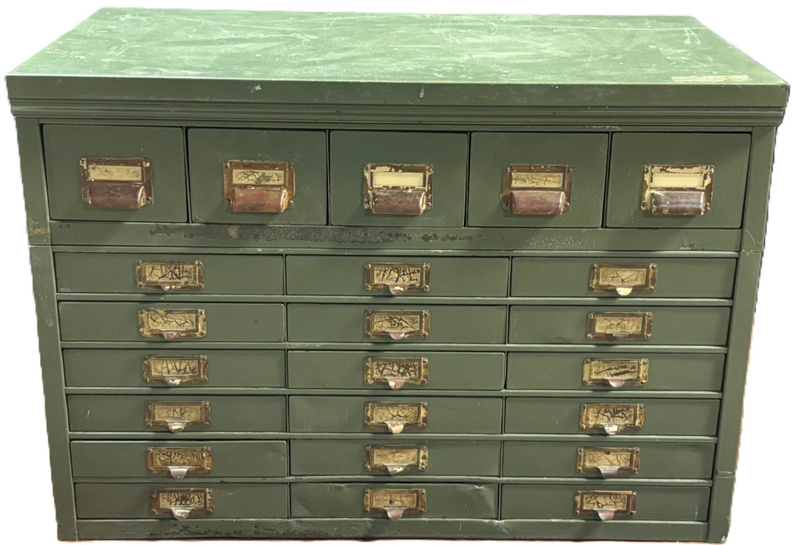 Vtg 40s 50s 23 Drawer Metal Parts Shop Stacking Industrial Cabinet 33"x19"x11"