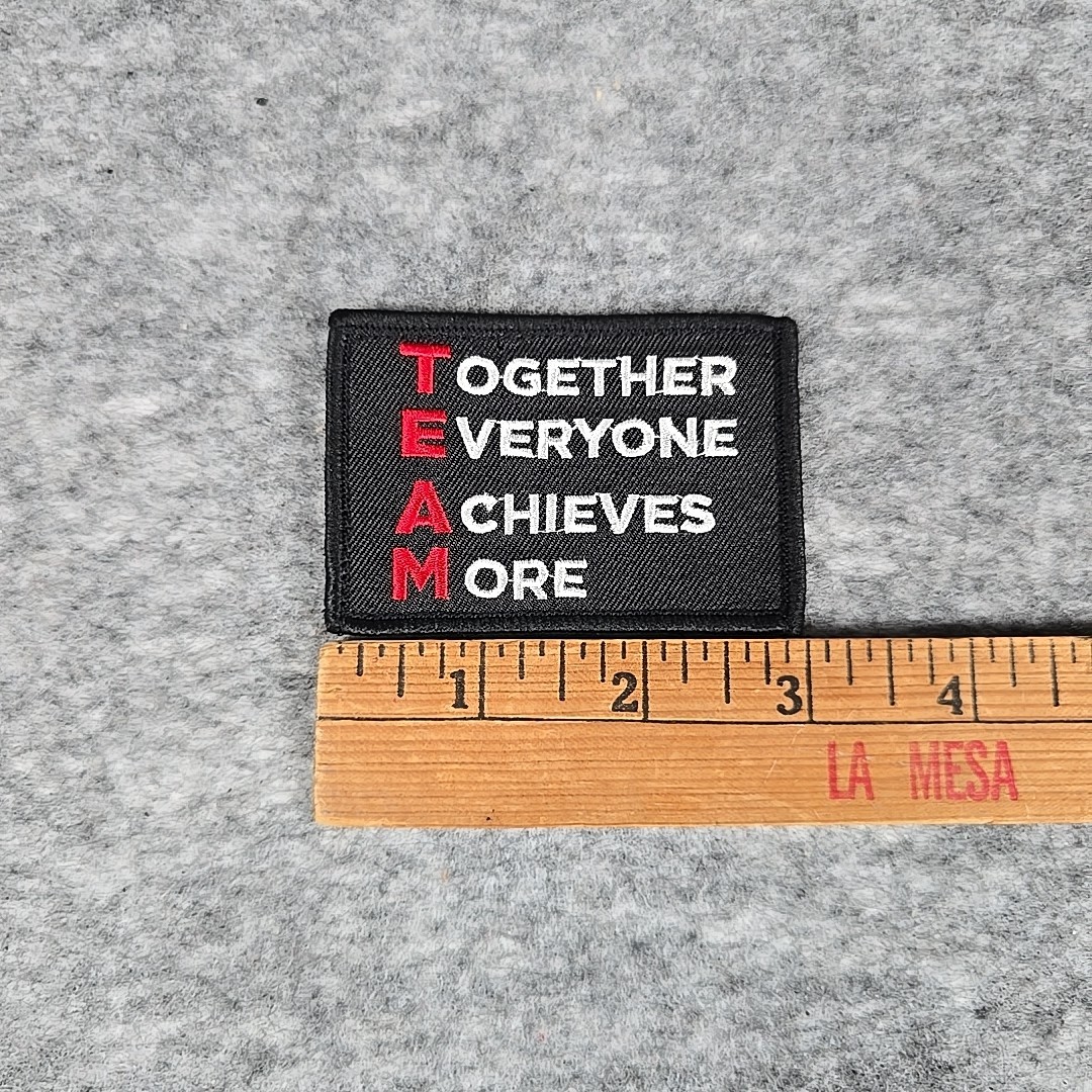 Black Embroidered Morale Patch "TEAM" Together Everyone Achieves More 2x3 Hook