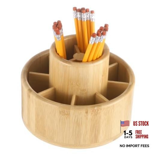Wood Rotating Art Supply Desk Organizer, Pencil Holder Organizer, 7.9 x 5.7 in