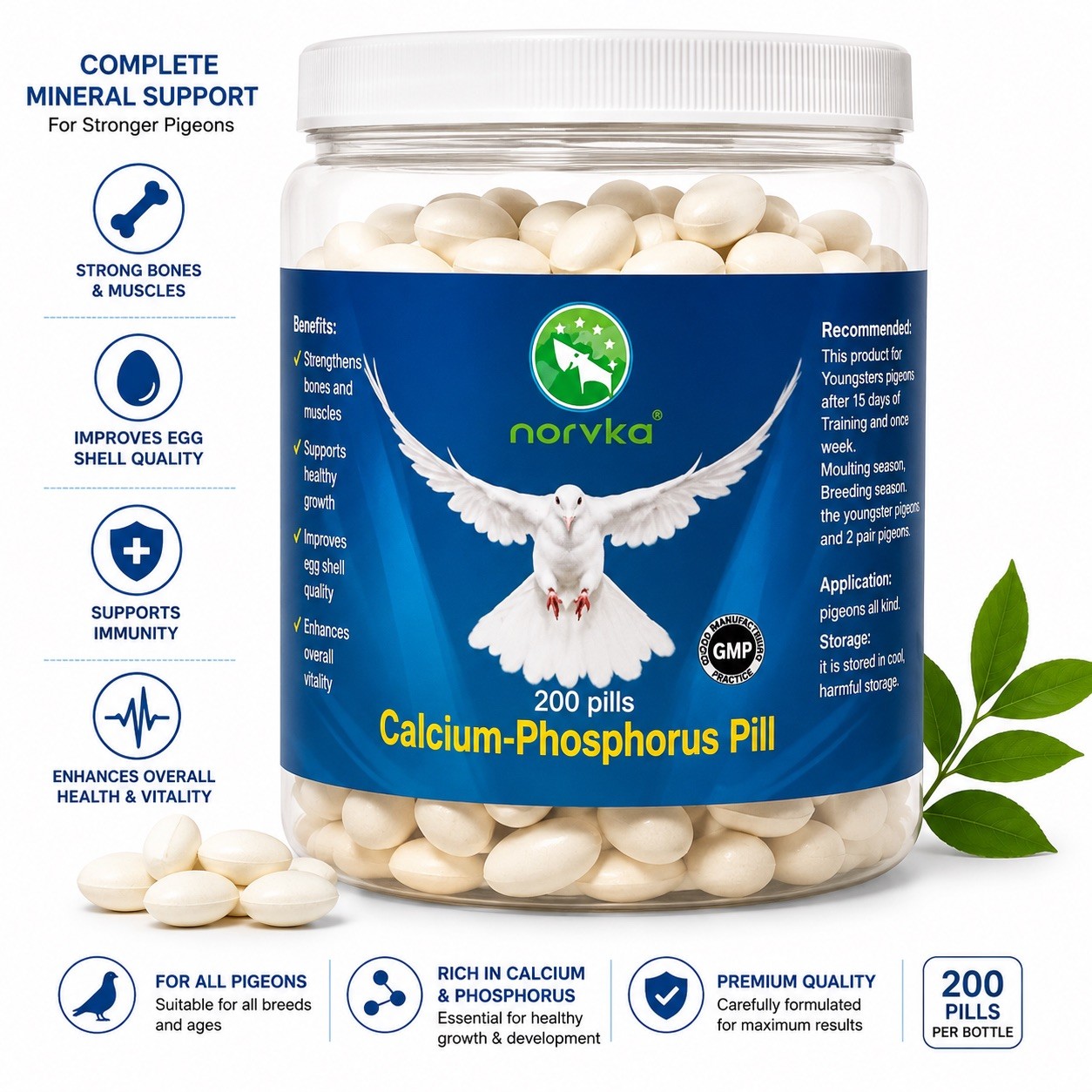 Pigeon Supplement Pills Fertility, Feather, Growth Immunity
