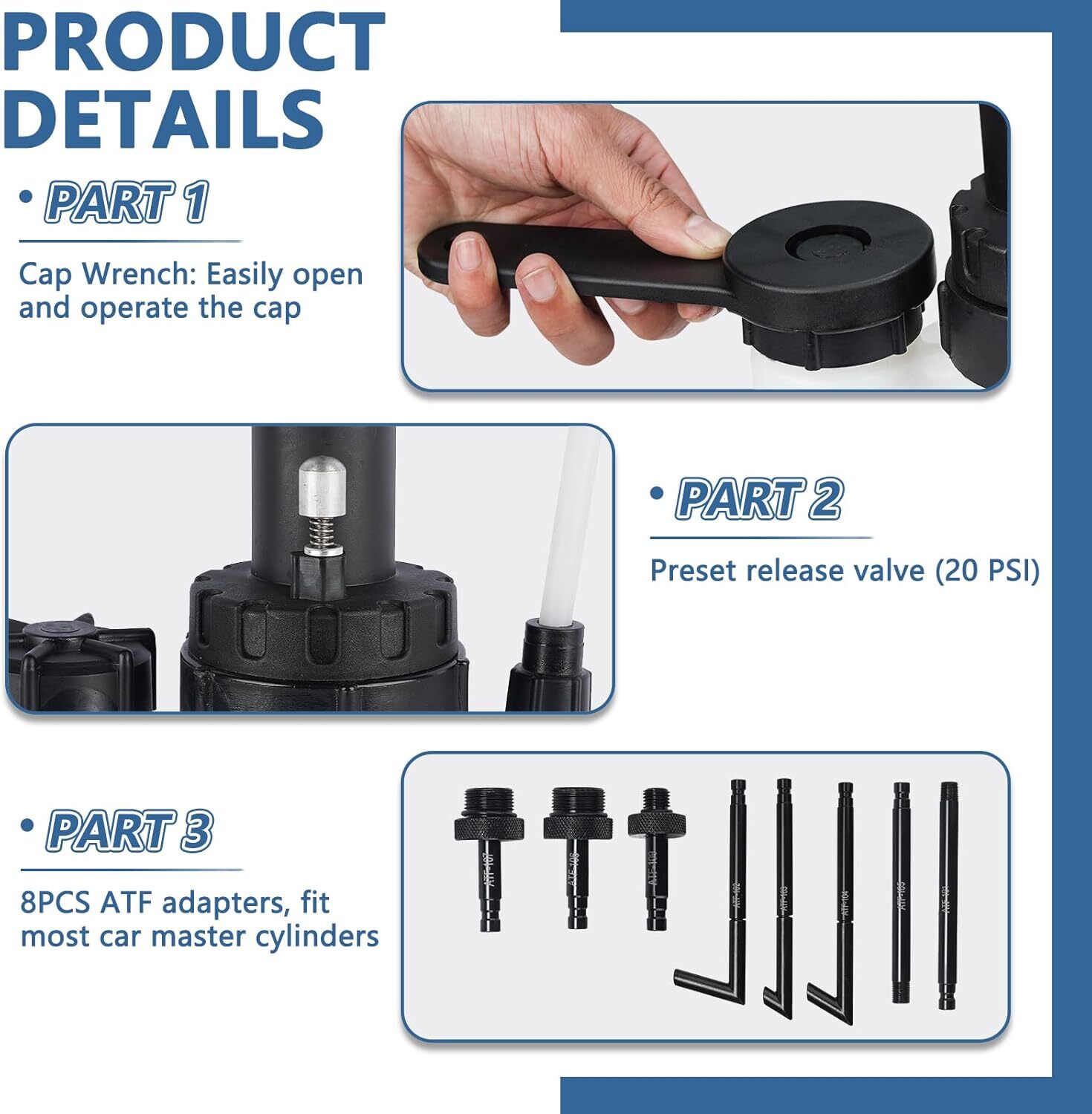 3L Transmission Oil Filling System Fluid Pump Manual Tool With 8pc ATF Adaptors