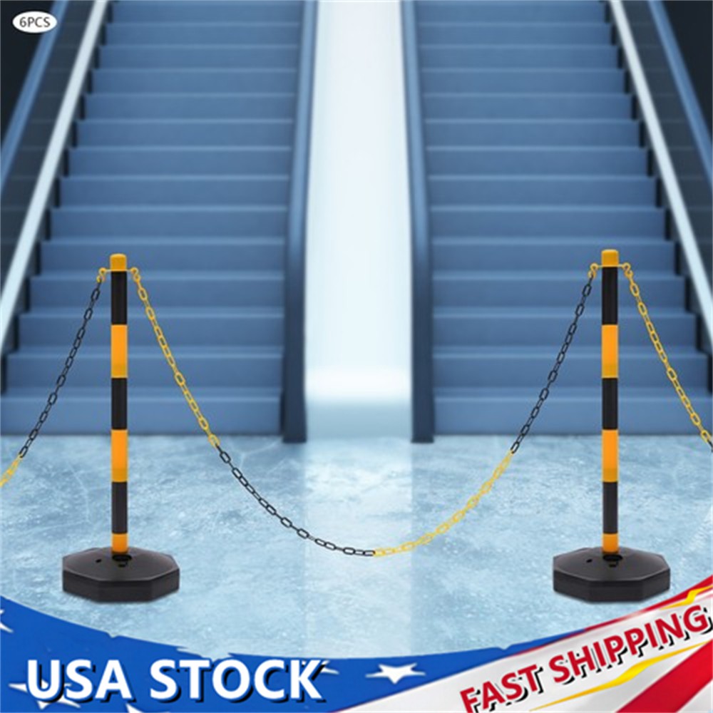 6 Pack Traffic Safety Bollard Street Stanchion Construction Parking Barrier Post