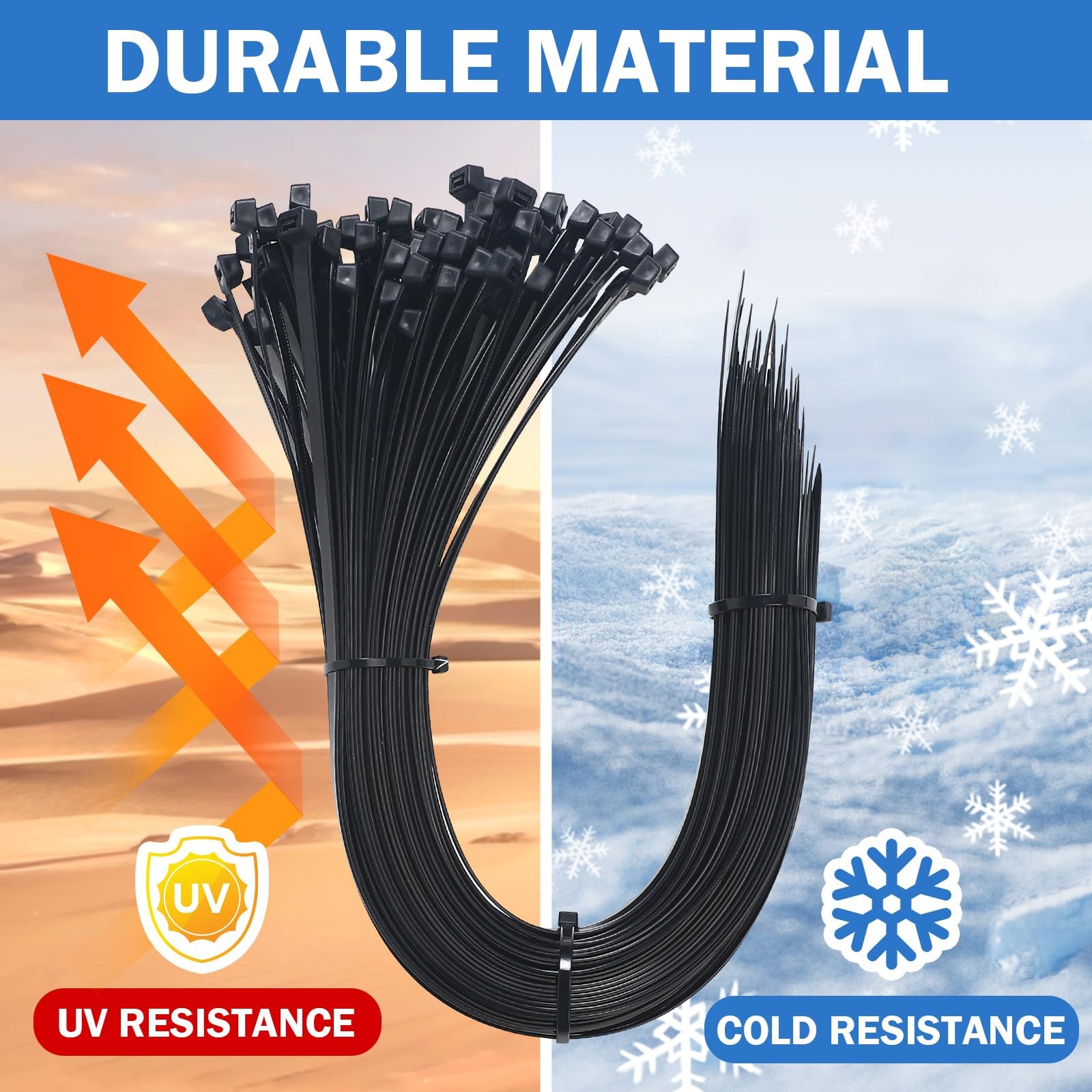 Large Zip Ties Heavy Duty 23 inch Cable Ties 100 Pack Black 200lbs UV Resista...