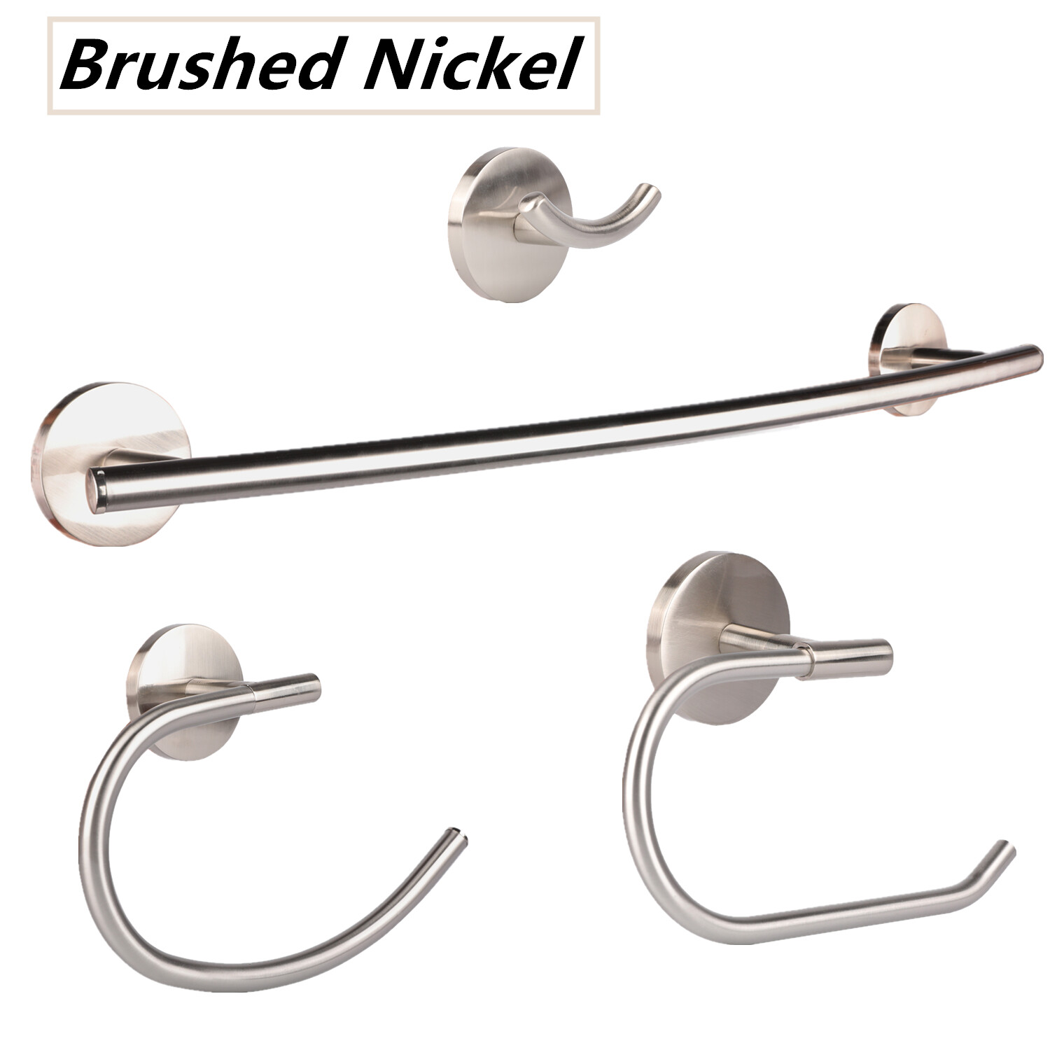 MingBright 4Pcs Bathroom Hardware Set Towel Bar Ring Holder Hook -Brushed Nickel