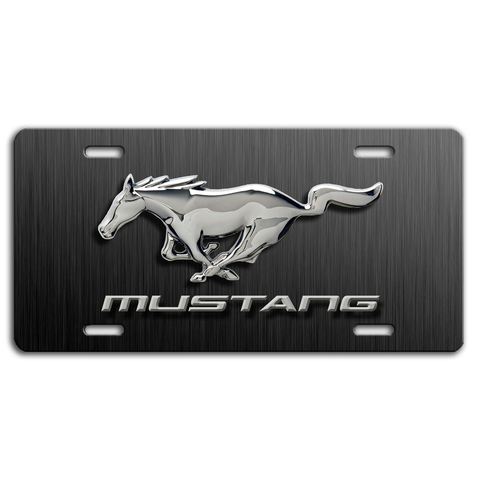 Ford Mustang Horse Art Chrome Gray Steel look Aluminum Vanity License Plate Tag