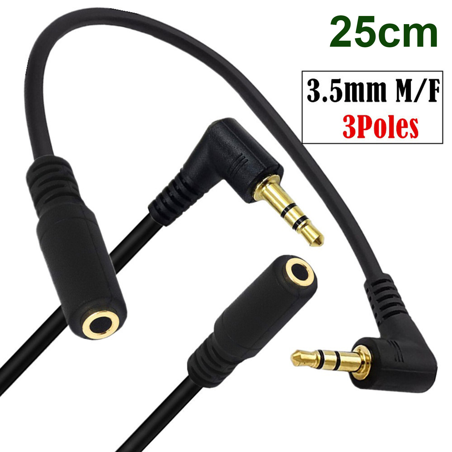 3.5mm 3 Pole Right Angle TRS Audio Stereo Male To Female Extension Adapter Cable