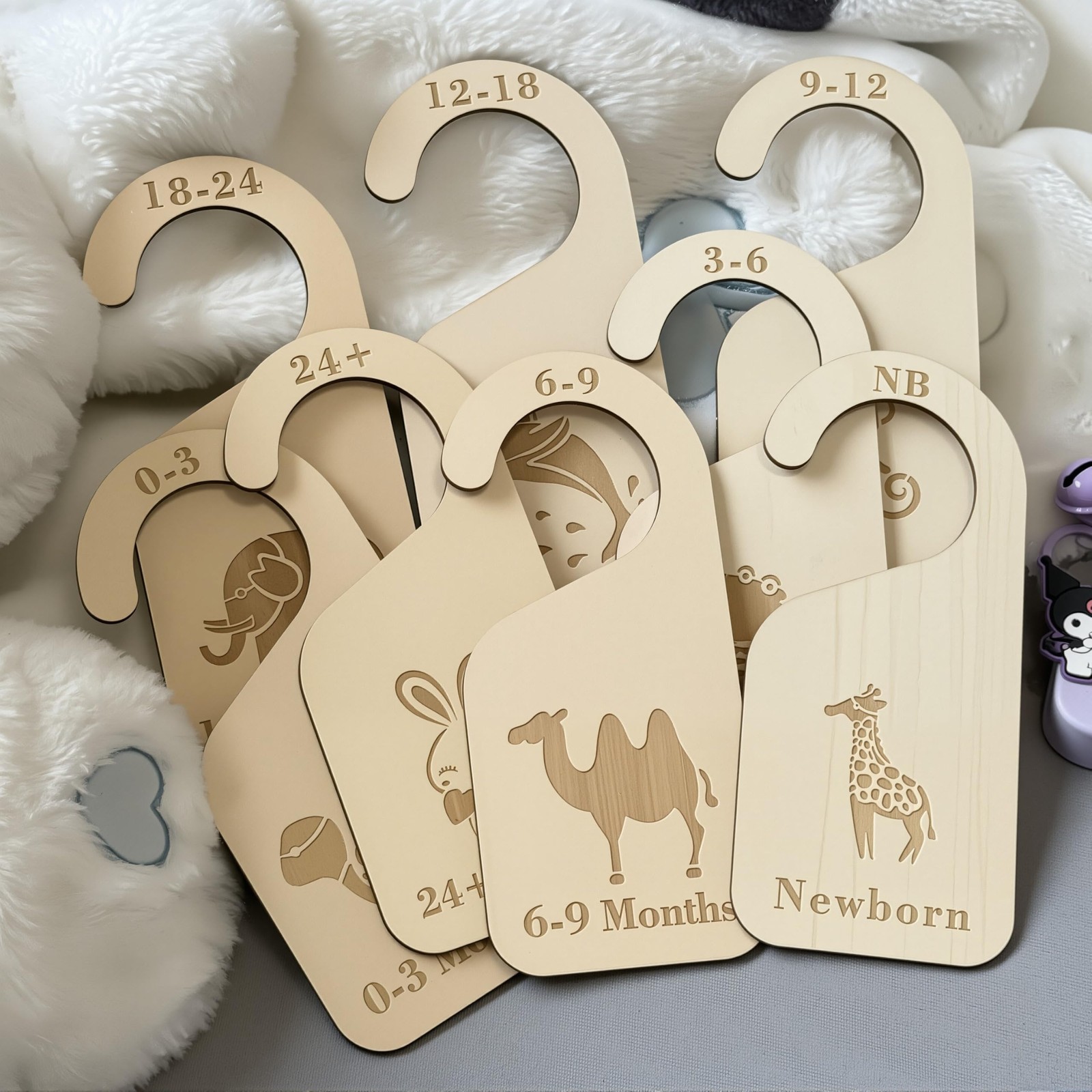 Baby Closet Dividers for Clothes Organizer, 8PCS Wooden Hangers for Baby Girl...