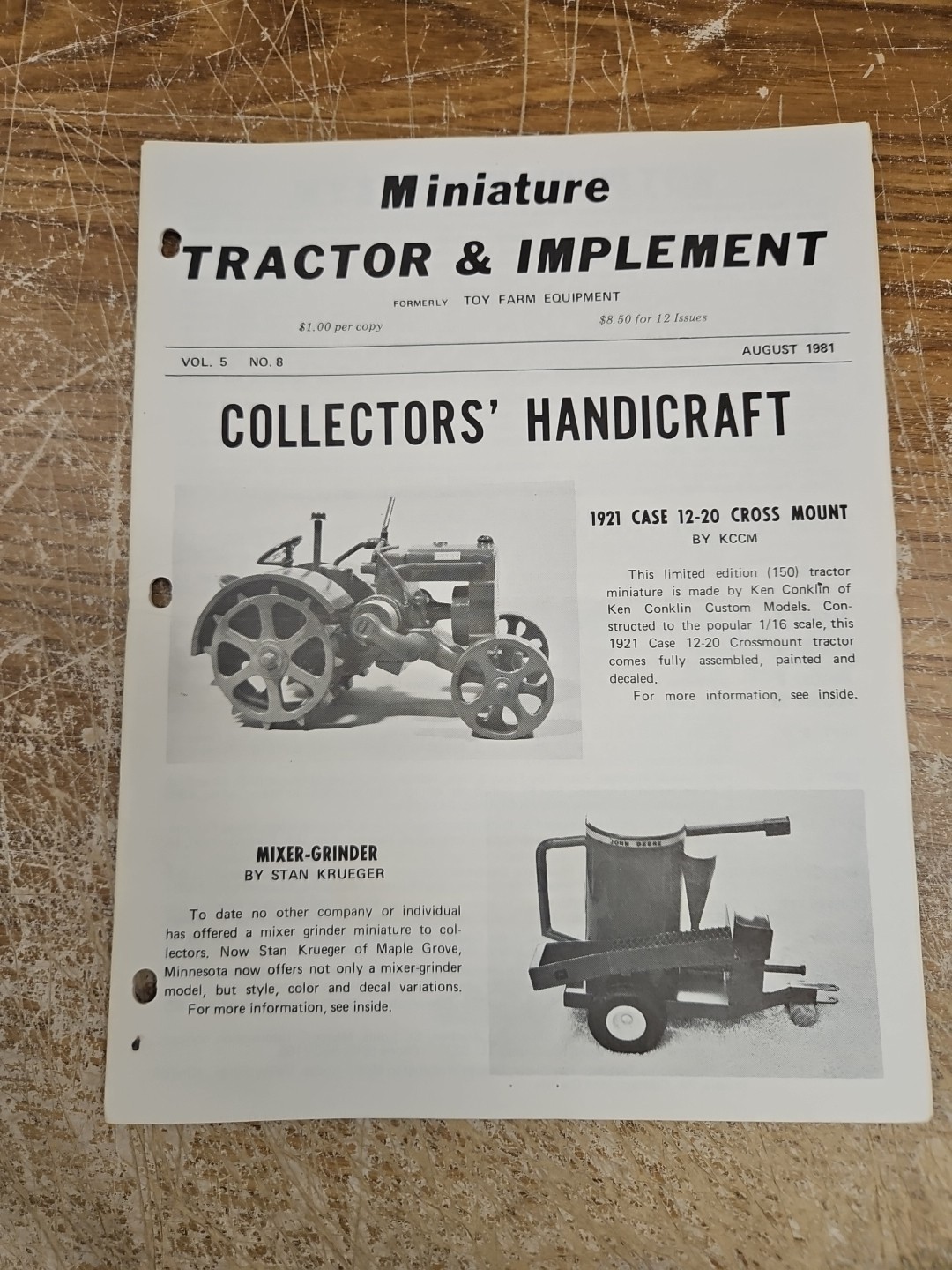 Miniature Tractor & Implement Magazine Aug 1981 1921 Case 12-20 Cross Mount