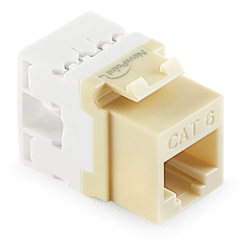 NavePoint 180 Degree Cat6 Keystone Jack, RJ45 Ethernet, Type 110 Ivory, 25-Pack
