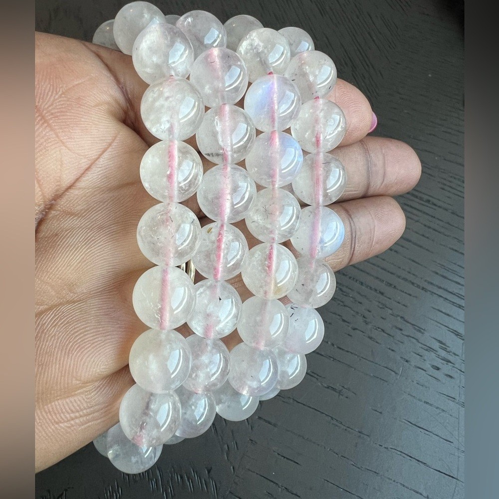 (ONE) Pink moonstone bracelet 10mm SIZE 6.75’