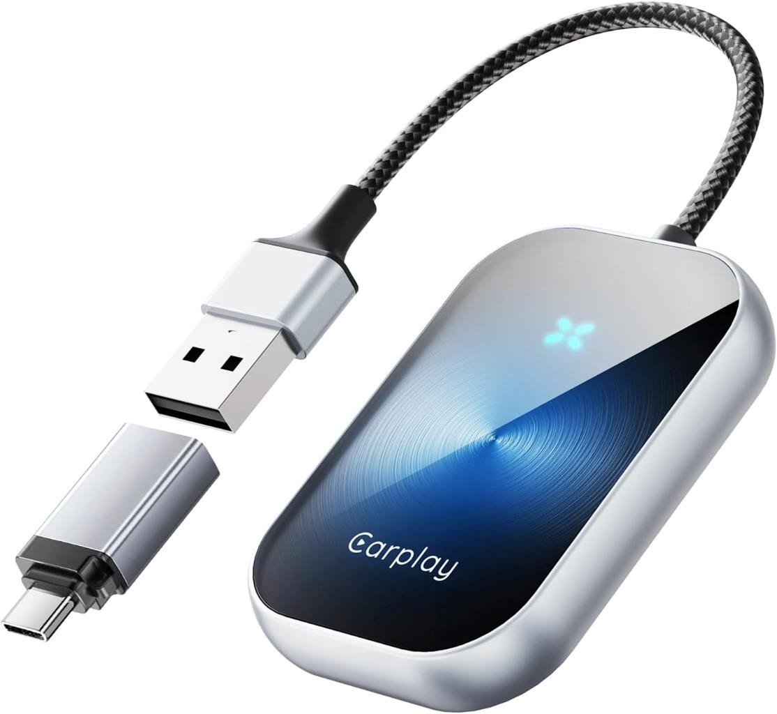 New Wireless CarPlay Android Auto Adapter 2-in-1 USB Mini Dongle Plug & Play