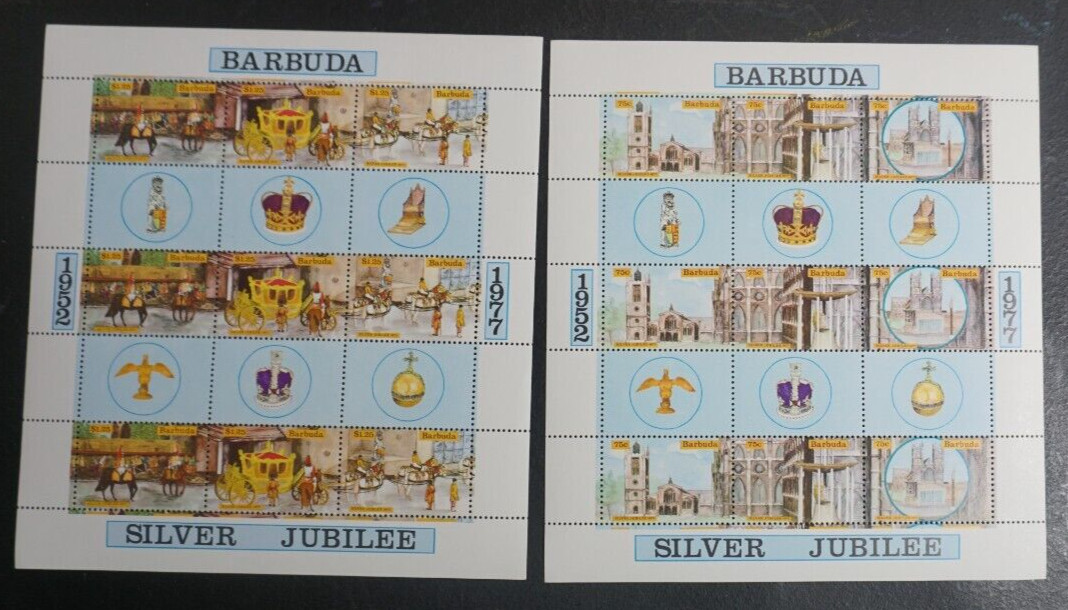 Barbuda Silver Jubilee 1952-1977 lot of 2 S/S MNH stamps