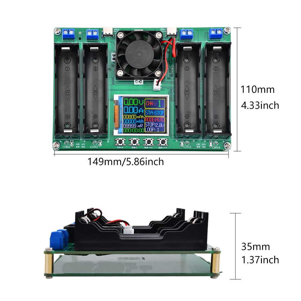 18650 Battery Capacity Resistance Detector Automatic Charging Discharging 4 CH