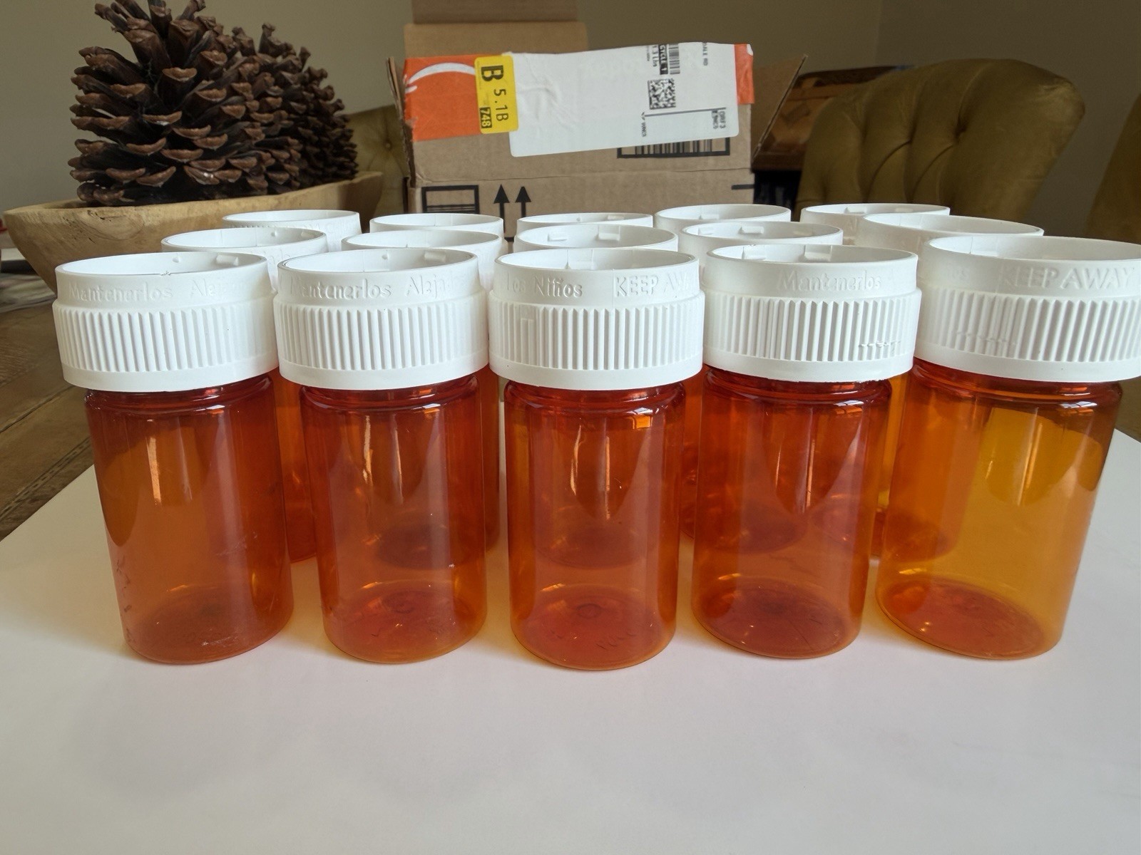 Lot Of 15 Empty Medicine Pill Plastic Amber Bottles Prescription Crafts  F/S