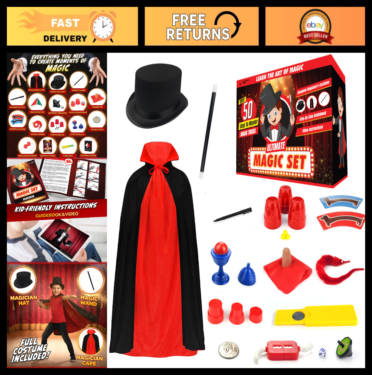 Magic Kit for Kids | Fun Magic Tricks Set for Ages 6-12 | Magician Costume & Gui