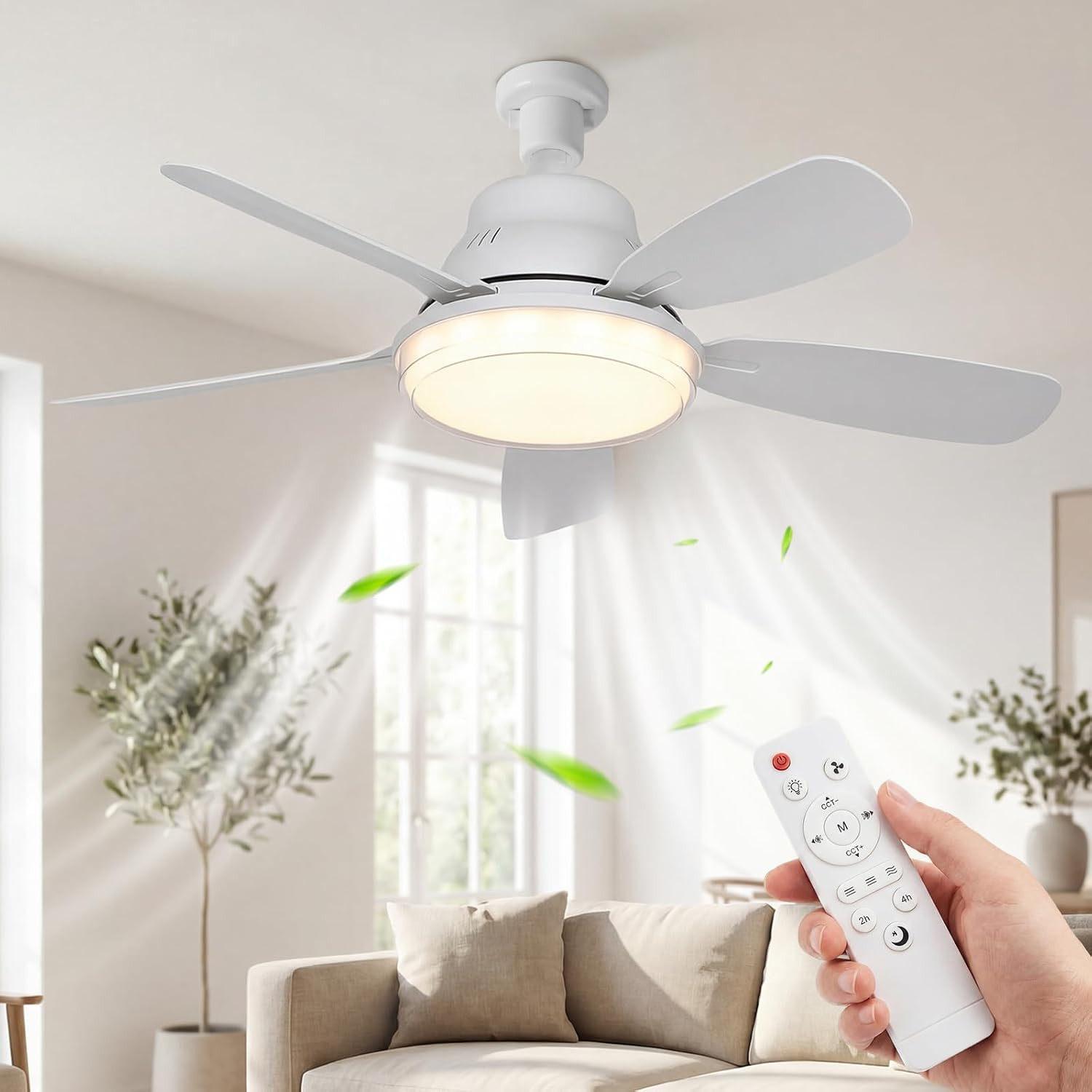 Socket Fan Light with Remote,24" Screw in Ceiling Fan Lights with 3 Colors Dimma