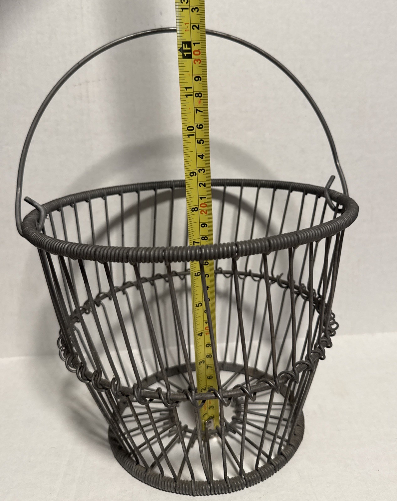 Wire Egg Gathering Basket w/ Handle, Vintage Item, Zinc Decorative Coiled Wire