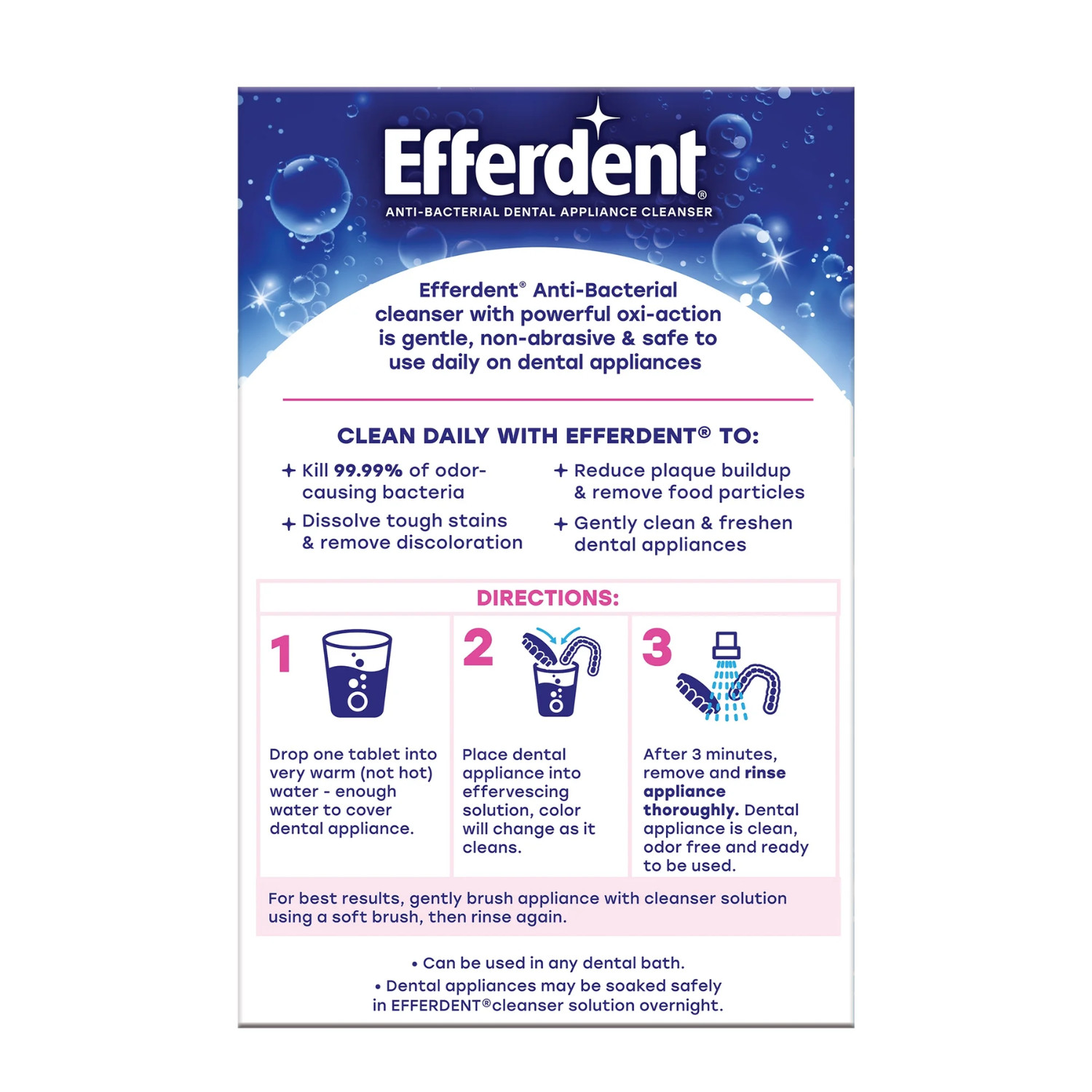 (3 Pack) Efferdent Retainer & Denture Cleaner Tablets, Complete Clean, 126 Count