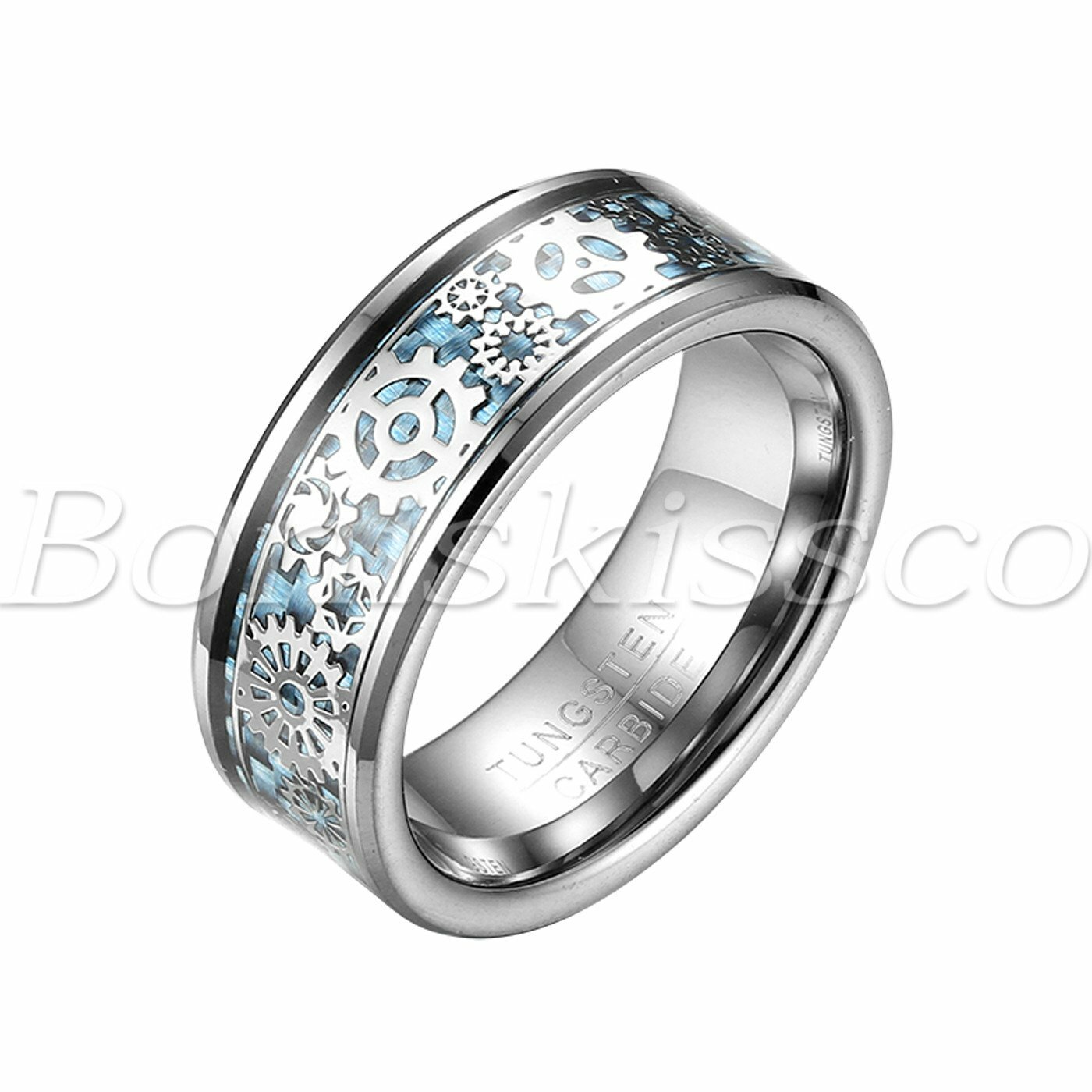 Men's Tungsten Ring Carbon Fiber Steampunk Gearwheel Wedding Band Valentine Gift