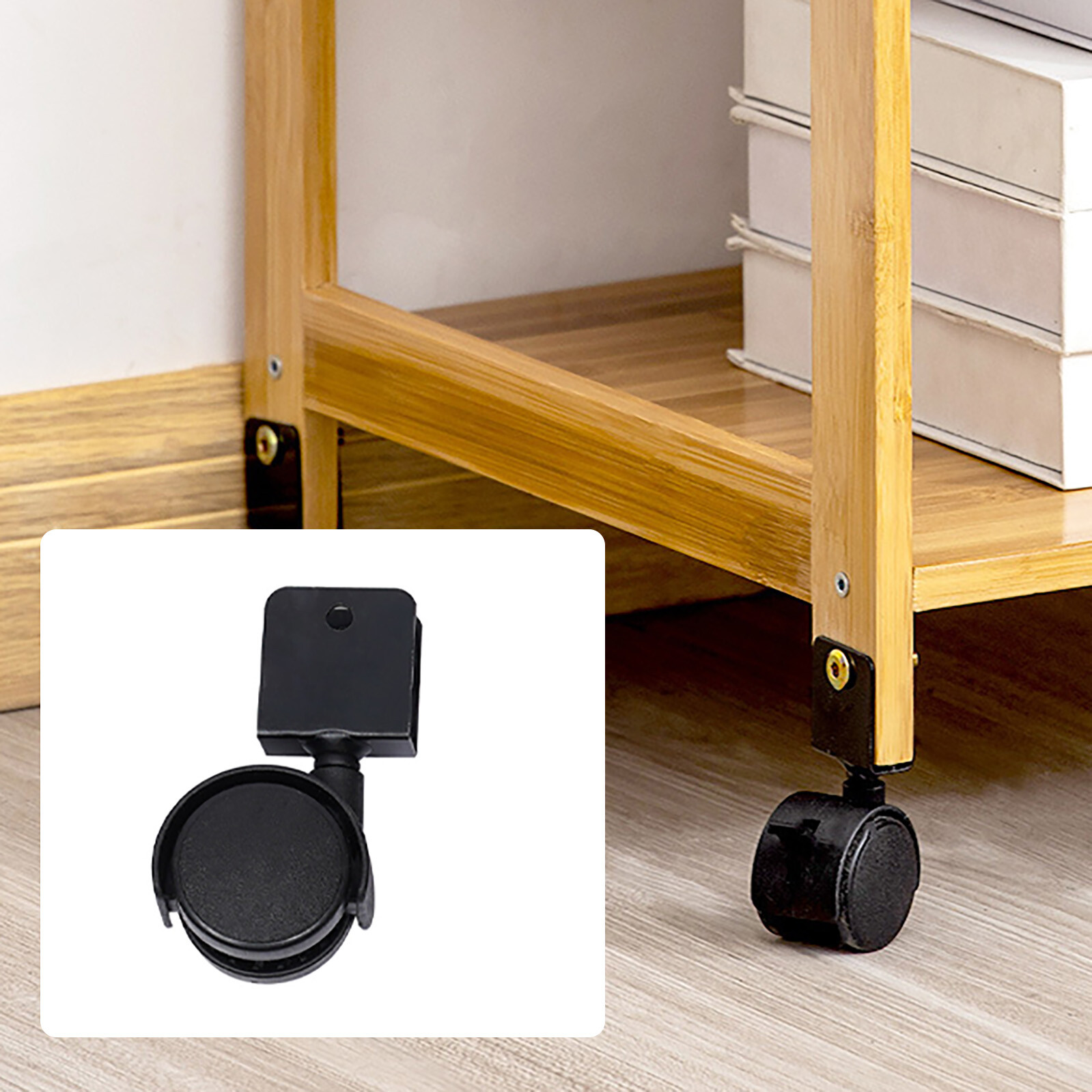 Printer Stand Wheels 2 Tiers Shelf Desk Machine Bamboo Cart Rolling Storage Rack