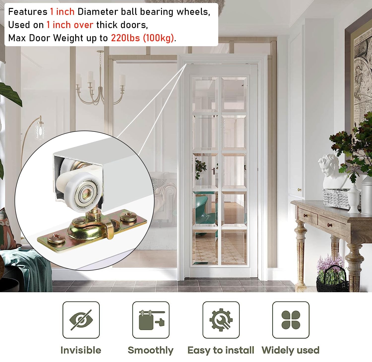 2 Pack Sliding Pocket Door Rollers Replacements Top Hanger Door...