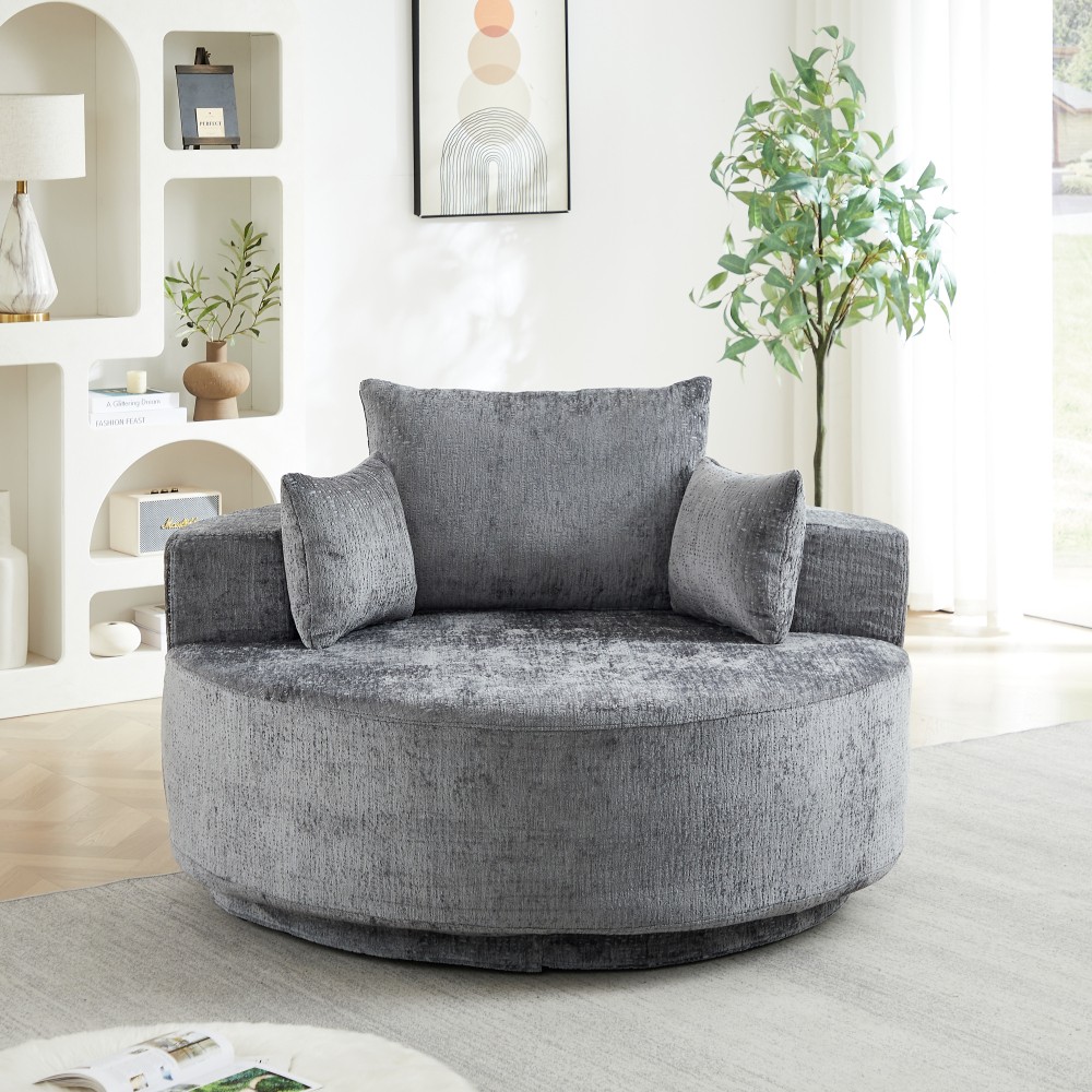 Chenille Foam Swivel Chair, 360° Rotating Modern Sleeper for Living Room, Grey