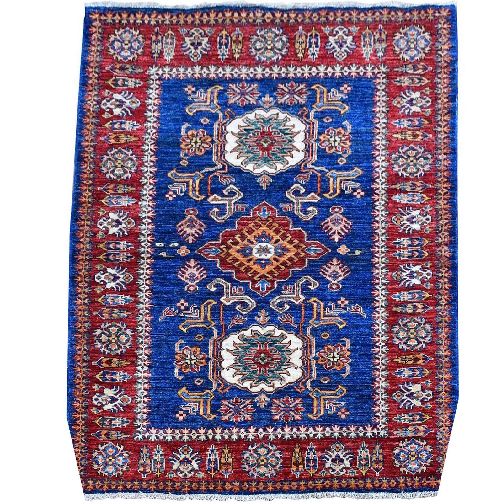 Fine Hand-Knotted Caucasian Kazak Design Handmade Wool Rug (Size 3.4. X 4.9 ) Cw