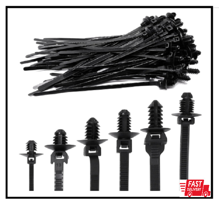 60 PCS Push Mount Zip TiesNylon Car Mount Wire Tie Snap in Cable Zip Ties  Black