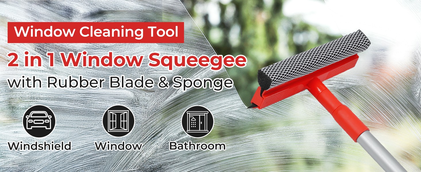 Windshield Cleaner Tool 2 in 1 Car Window Squeegee with Extendable Handle