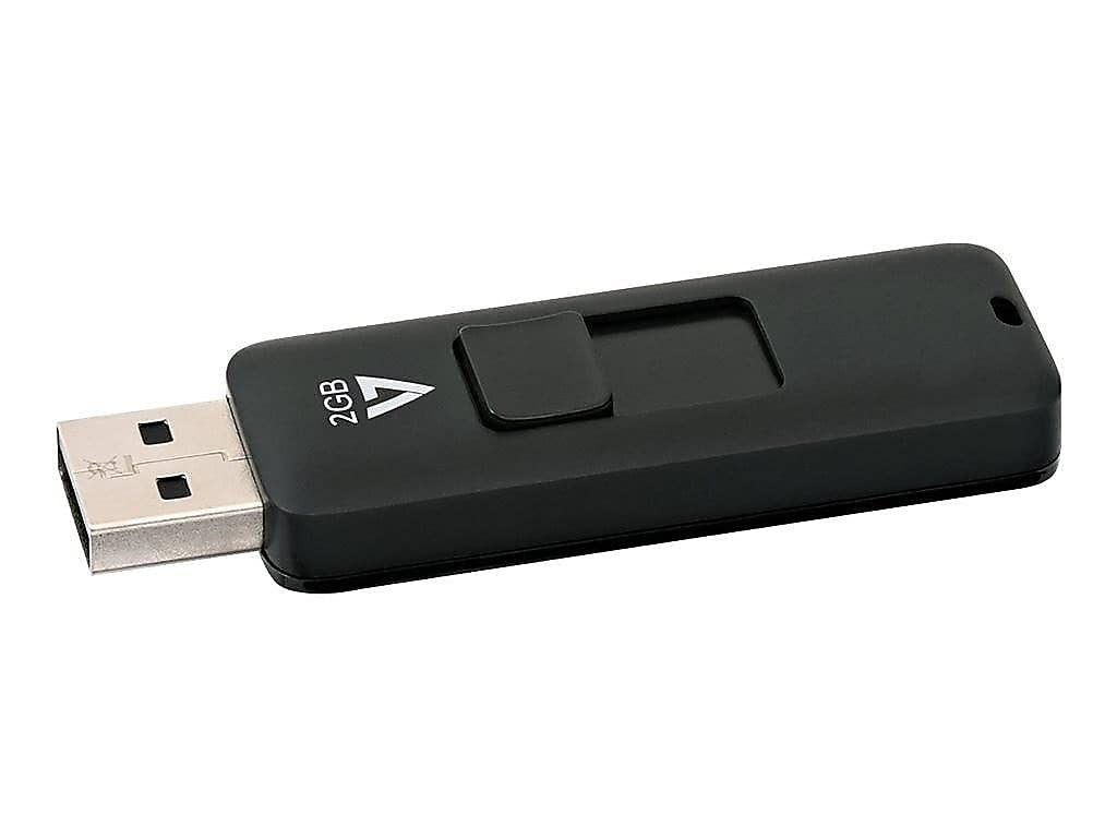 V7 2GB USB 2.0 Flash Drive with Retractable Connector - 2GB, Black