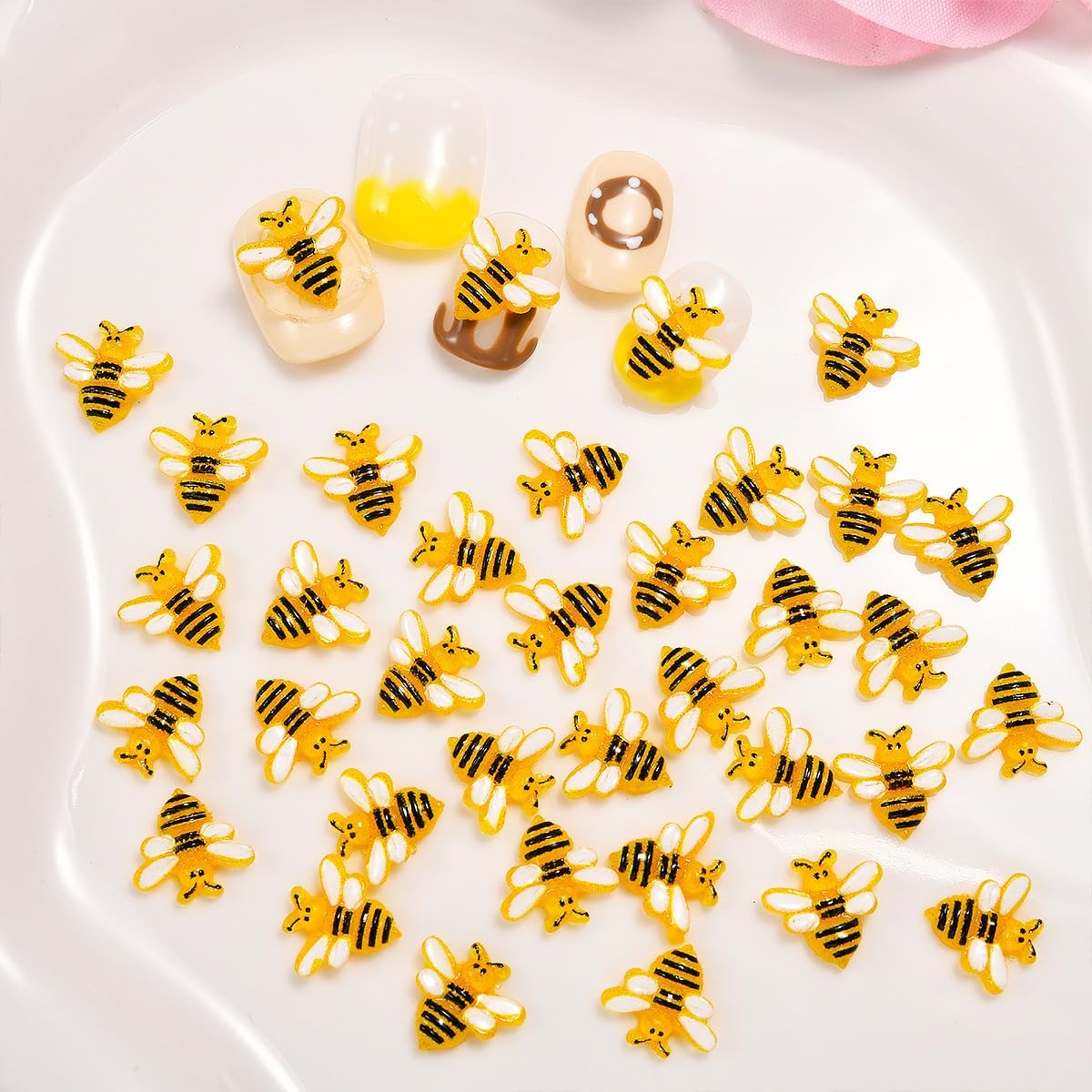30Pcs 3D Bumblebee Nail Charms, Small Flatback Yellow Resin Bee Decor for Nai...